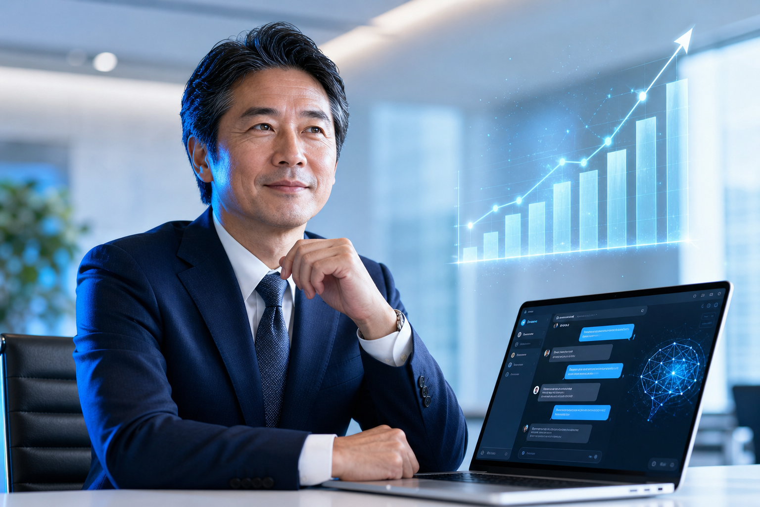 セミナーの次の一歩として、AI活用と成長を見据えるイメージ
